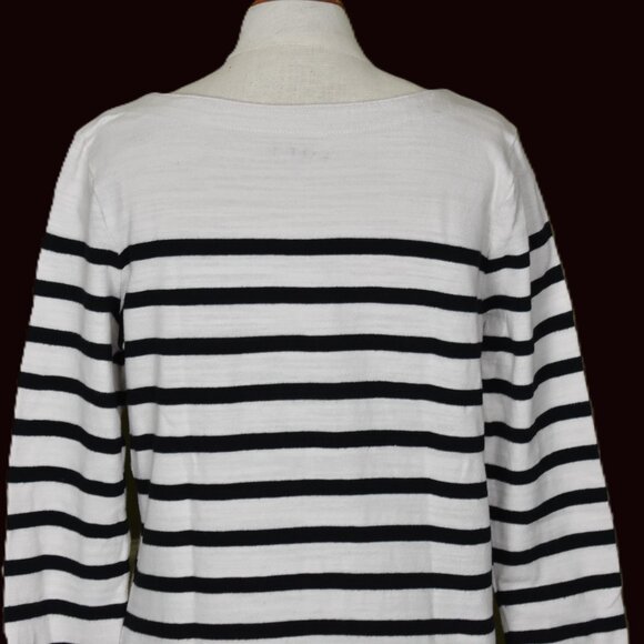 LOFT Pullover Top M Long Sleeve Black White Stripe Crew Neck - Picture 4 of 5